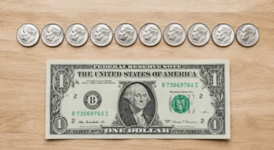 10 dimes equal 1 dollar bill