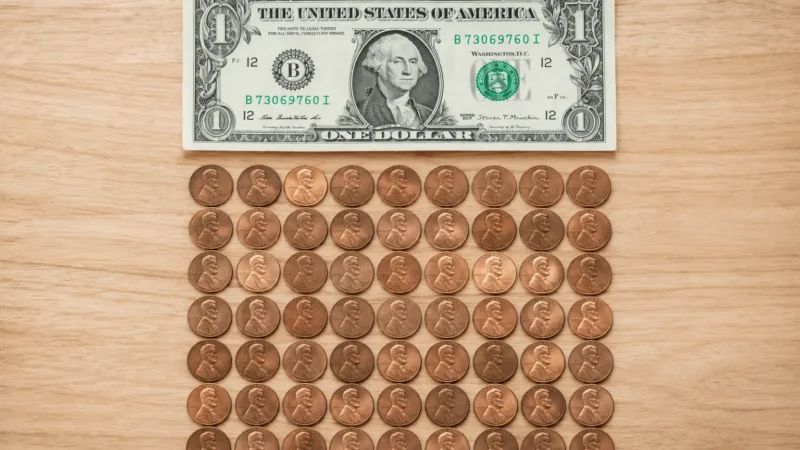 100 pennies equal 1 dollar