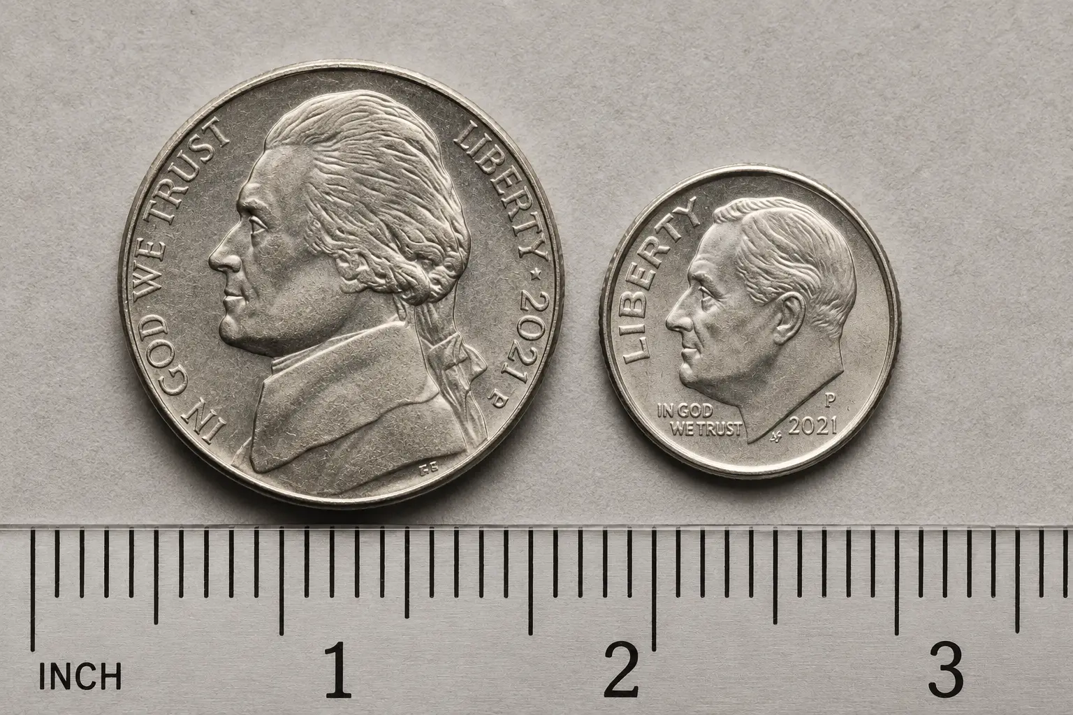 Nickel versus dime size comparison, how much is a roll of nickels worth